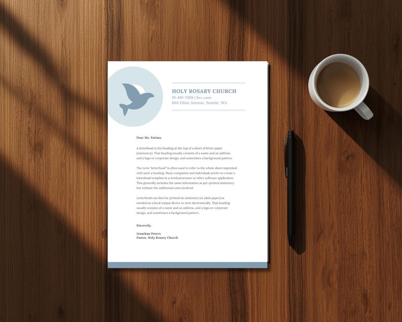 Religious Header 2026 Church Letterhead Template | Pastoral Stationery | Editable ...
