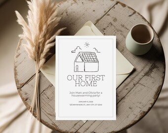 Minimalistische Housewarming Einladung: Bearbeitbare Digitale Vorlage