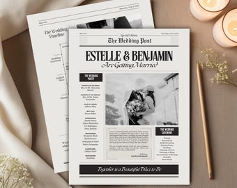 Wedding Newspaper Template: DIY Printable Marriage Program (Canva Edit)