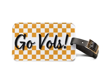 Go Vols Checkerboard Luggage Tag, ID Slot, Durable Acrylic Bag Tag, Instant Bag Recognition, Wanderlust Accessories