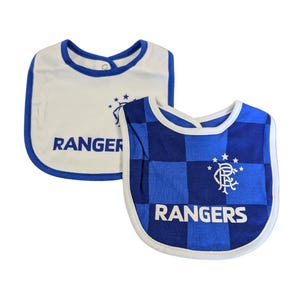 Rangers FC 2 Pack of Baby Bibs - Football Clothing - Blue and White Feeding Bibs