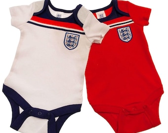 England Baby and Toddler Football Clothing - Retro 1982 2 Pack Vests and Sleepsuit - Footy Clothes