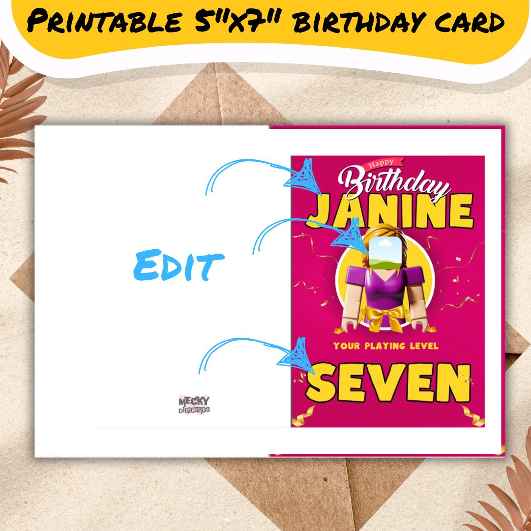 EDITABLE (add Headshot) &amp; PRINTABLE Birthday Card Birthday Roblox Card ...