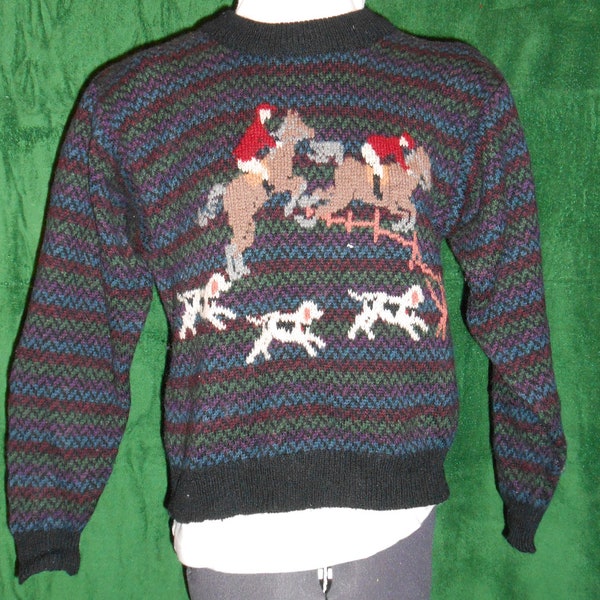 Tally Ho   Vintage Intarsia Wool Sweater by Woolrich    MINT Condition  Size M