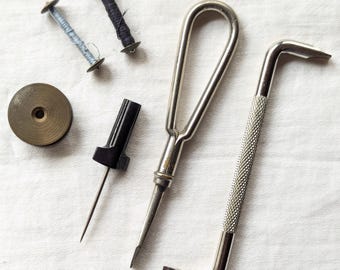 Vintage Sewing Machine Tools - Bobbins, Screwdrivers, Pick