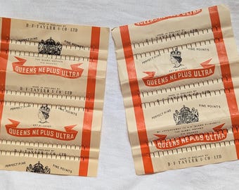 Vintage D. F. Taylor & Co Ltd Straight Pins – Queens “NE Plus Ultra” Fine Point Pins – Made in England – 2 Packs