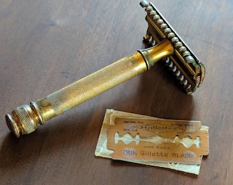 Vintage Gillette Open Comb Double Edge Safety Razor – Ball Handle with Thin Blade