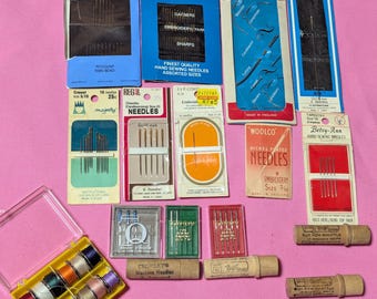 Vintage Needle Lot, Sewing, Embroidery, Tapestry, Machine, Boye & Crowley Wooden Cases, + Bobbins