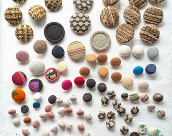Lot of Vintage Fabric Covered Buttons - Variety of Sizes, Styles and Colors