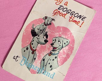 Vintage 101 Dalmations Squeaker Postcard from Disneyland circa 1960, unused