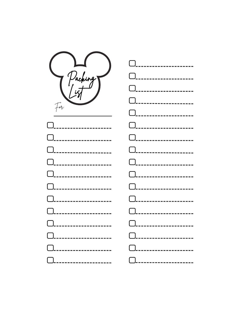 Disney Packing List Template, Digital Prints, Digital Download ...