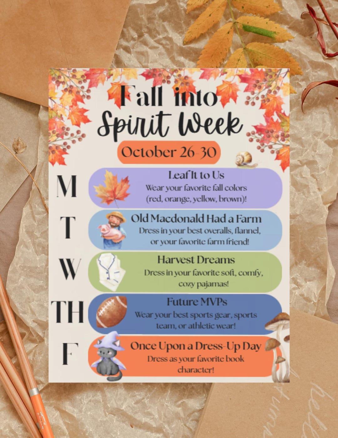Editable Fall Spirit Week Dress up Days Flyer | Theme Days | Canva ...