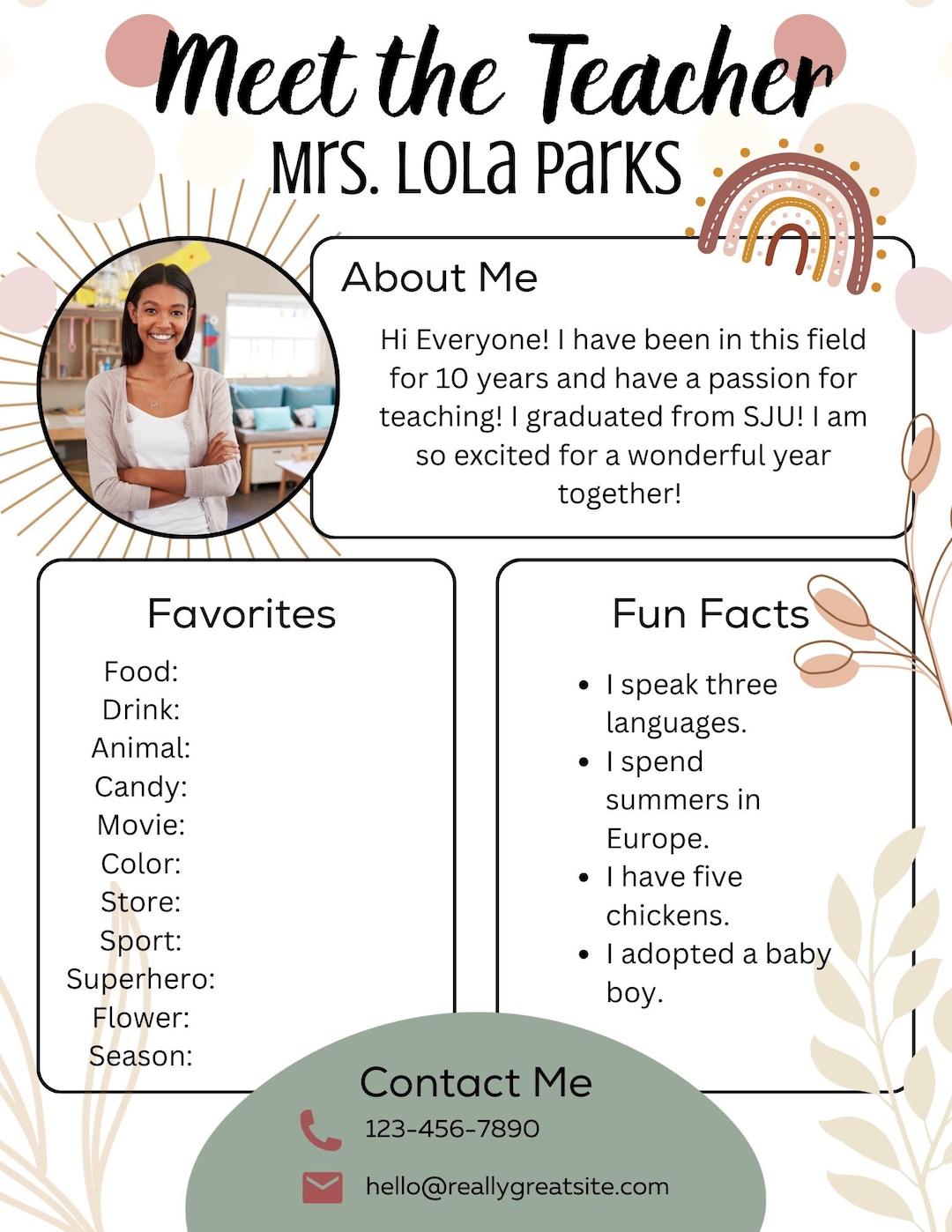 Boho Meet the Teacher Template: Editable Back to School, Canva (digital ...