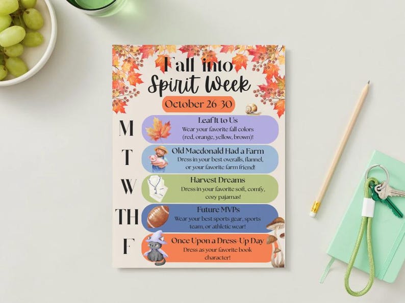 Editable Fall Spirit Week Dress up Days Flyer | Theme Days | Canva ...