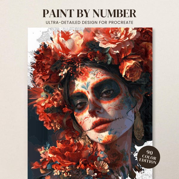 超高精細なProcreateペイントバイナンバー「カトリーナ」｜90色デジタル塗り絵ページ