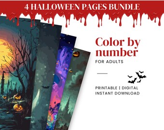 Color by Number, Halloween coloring bundle, Digital coloring pages, Paint by Numbers Kit for Adults, Procreate coloring