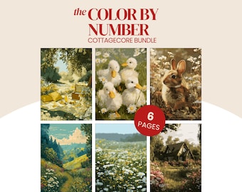 Cottagecore Paint By Number Bundle: 6 cozy countryside coloring pages | Digital, Printable & Procreate files