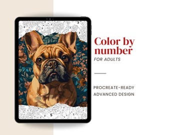 Procreate Paint By Number, Digital Coloring page for adults | French Bulldog Portrait