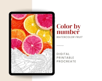 Watercolor Citrus Paint by Number – Digital & Printable Kit | PNG, PDF, SVG, Procreate files