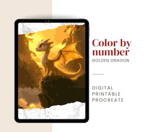 Golden Dragon Paint by Number | Fantasy Color by Number for Adults – Digital & Printable Kit