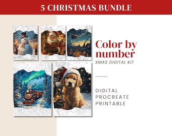 CHRISTMAS Color by number BOOK: 5 pages of xmas scenes included | Paint by number templates for adults | Digital painting & printable PDF
