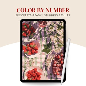 Desayuno estilo Cottagecore para pintar por números (listo para Procreate) / Naturaleza muerta estilo picnic para colorear (para adultos)