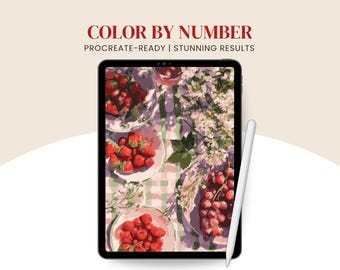 Cottagecore Breakfast Paint By Number Procreate-ready | Still Life Picnic coloring page for adults