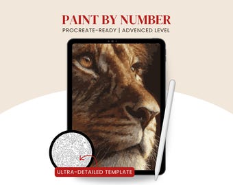 Lyon Portrait Paint By Number Procreate - Advanced level design, Realistic animal coloring page