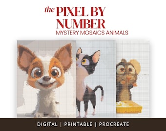 Animal Mystery Mosaics Color by Number – Digital & Printable Pixel art Page (PNG, PDF, Procreate)