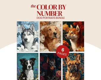Dog Portrait Paint By Number Bundle: 6 Luxury pet paintings | Digital, Printable & Procreate files