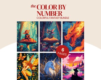 Procreate Paint by Numbers Bundle, Digital Fantasy Coloring page for adults