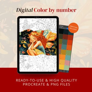 Fantasy fairy Color by number for Procreate - Digital Paint by Numbers for adults (PNG & Procreate files)