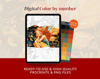 Fantasy fairy Color by number for Procreate - Digital Paint by Numbers for adults (PNG & Procreate files)