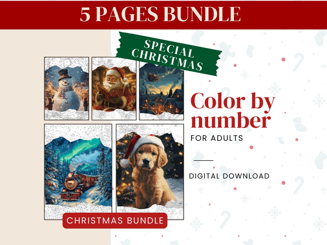 CHRISTMAS Color by Number BOOK: 5 Pages of Xmas Scenes Included | Paint ...