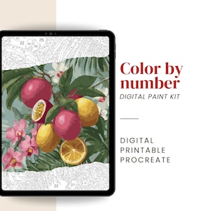 Tropical Fruit Paint by Number – Digital & Printable Kit | PNG, PDF, SVG, Procreate files