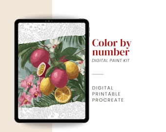 Tropical Fruit Paint by Number – Digital & Printable Kit | PNG, PDF, SVG, Procreate files