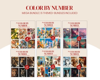 Mega Bundle Paint By Number : 6 themed-pack paintings | Digital, Printable & Procreate files