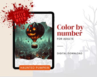 Haunted pumpkin Paint by Number | Halloween Color by Number for Adults – Digital & Printable Kit