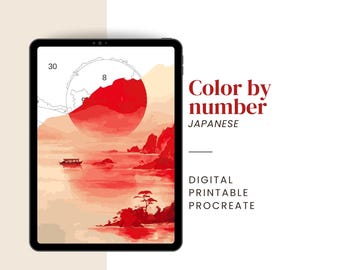 Japanese Horizon Paint by Number – Digital & Printable Kit | PNG, PDF, SVG, Procreate files