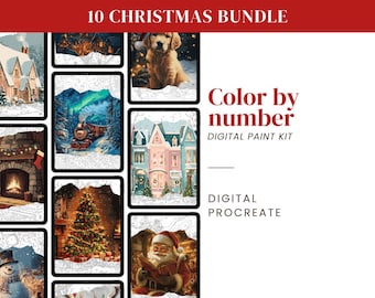 10 Christmas Paint By Numbers Digital Bundle - PNG & Procreate Files (Digital download)