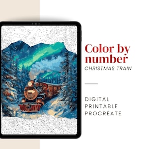 Christmas Color By Number Digital, Paint by Number for adults Printable & Procreate, Winter Train Coloring Pages | Express to Christmas