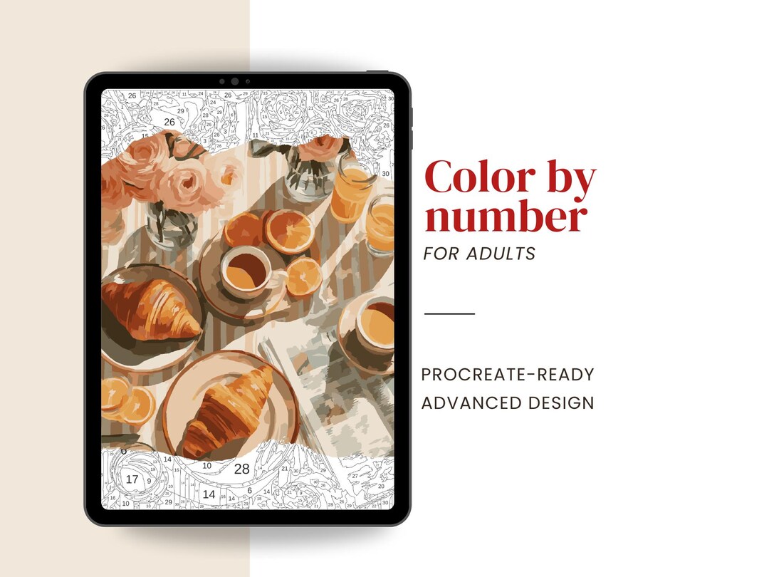 Cozy Breakfast Color by Number for Adults, Procreate Ready Digital Art ...