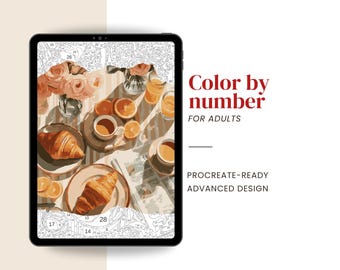 Cozy Breakfast Color by Number for Adults, Procreate Ready Digital Art (Instant Download)