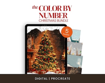 Procreate Paint By Number Bundle: 5 christmas pages for digital coloring (PNG & Procreate files)