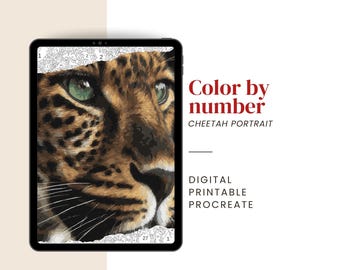 Cheetah Portrait Paint by Number | Animal Color by Number for Adults – Digital & Printable Kit