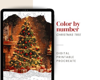 Christmas tree Paint by Number | Holiday Color by Number for Adults – Digital & Printable Kit