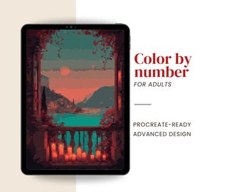 Procreate Paint by Number – Dreamy Balcony | Sunset Sea View Coloring Page
