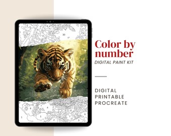 Wild Tiger Paint by Number – Digital & Printable Kit | PNG, PDF, SVG, Procreate files