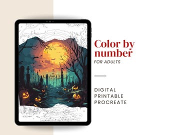 Halloween Malen nach Zahlen digital, Malen nach Zahlen für Erwachsene zum ausdrucken, Procreate Malseite | Das Grauentor