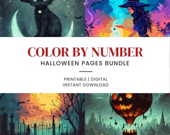 Halloween Color by Number Bundle | Spooky Digital & Printable Paint Kit for Adults | Procreate Coloring files | Instant Download